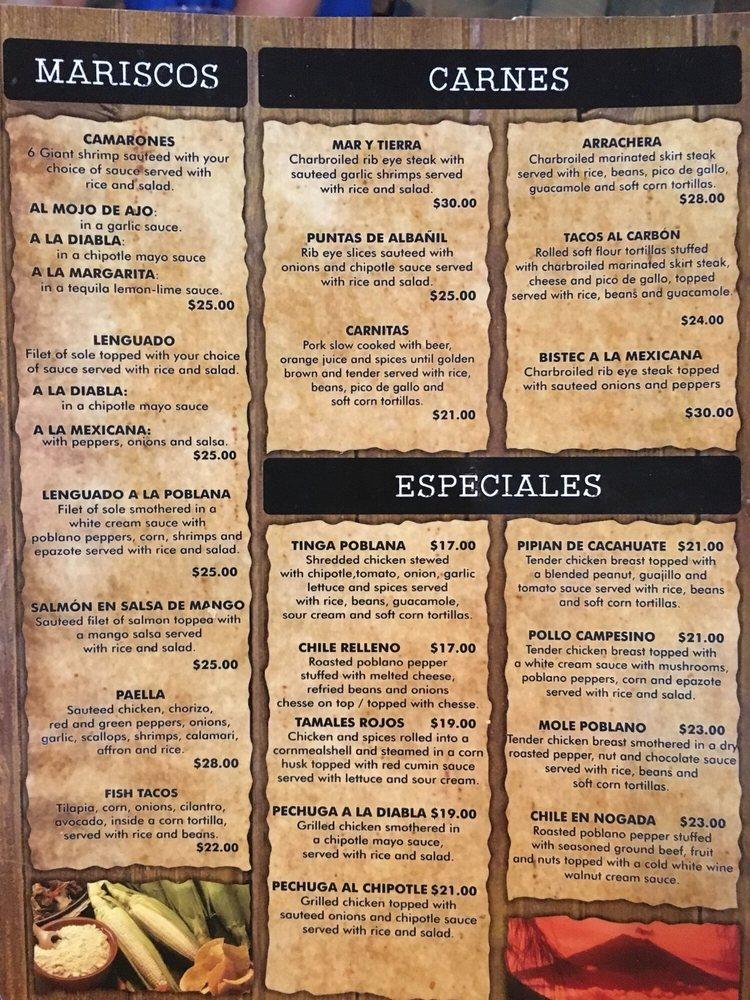 Menu at El Charro restaurant, Lincoln, Paper Mill Dr