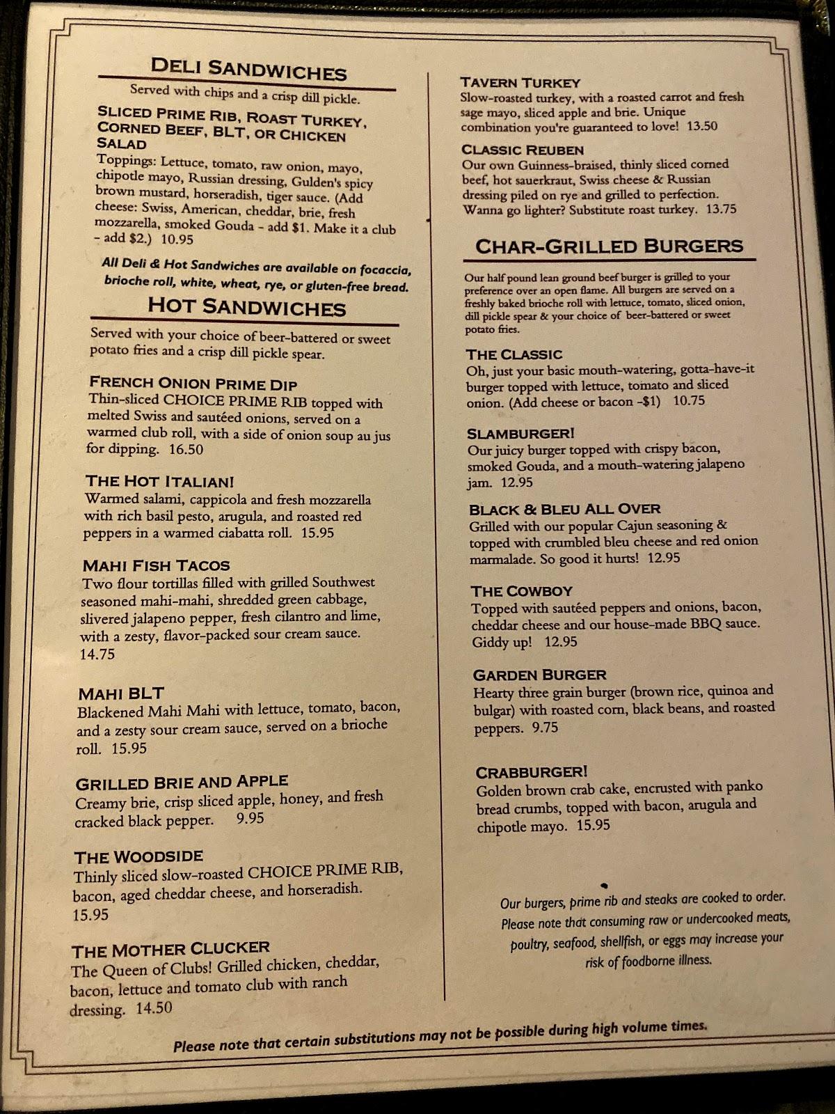 Menu at Carson's Woodside Tavern steakhouse, Malta