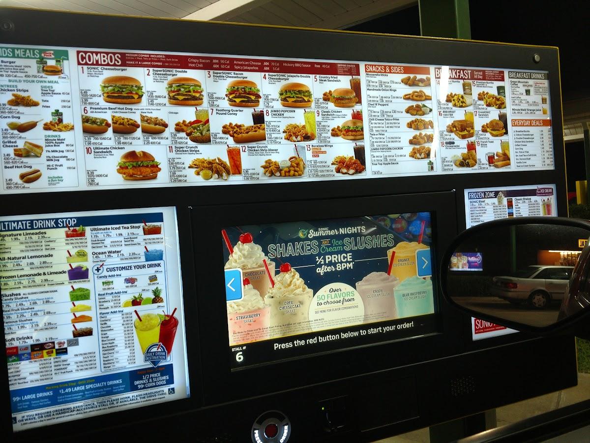 Menu at Sonic Drive-In fast food, Willis