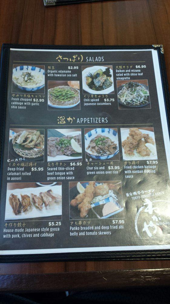 Menu at Wagaya restaurant, Honolulu