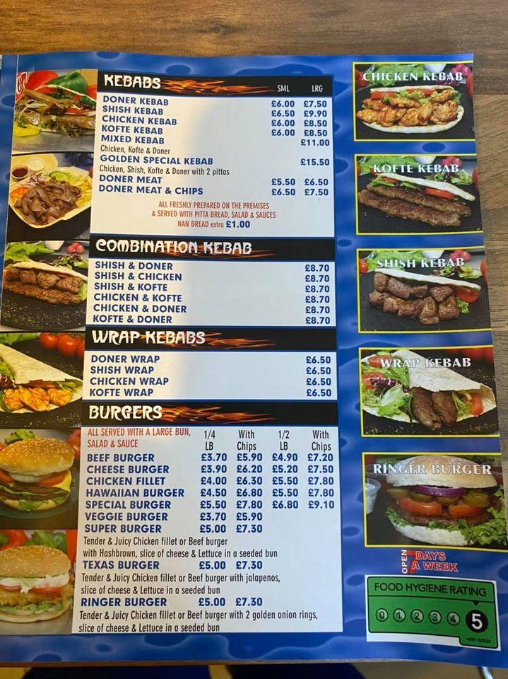 Menu at Amlwch Golden Fish&chips kebabs restaurant, Amlwch