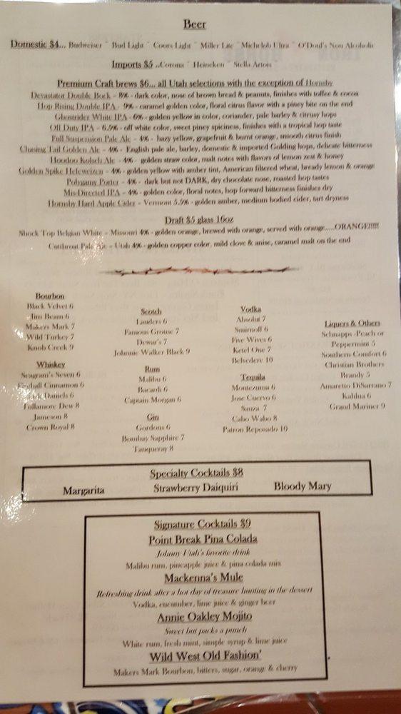 Carta de Iron Horse Restaurant, Kanab