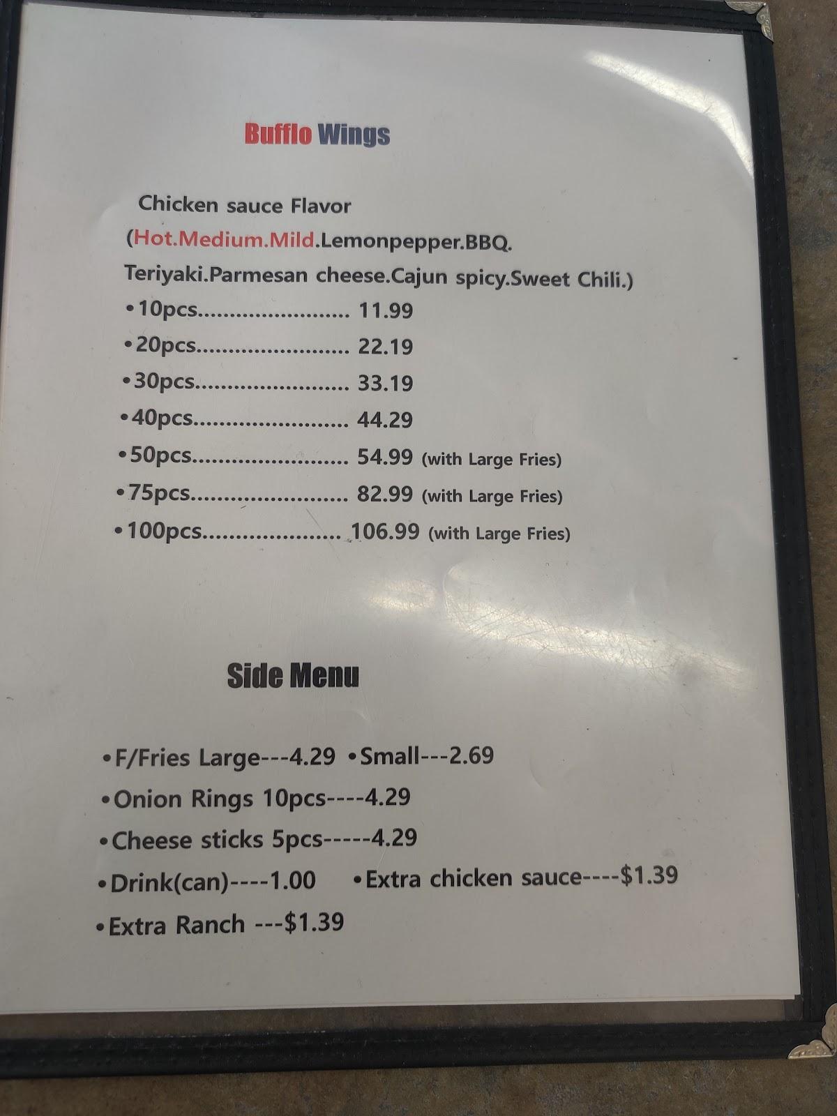 Menu at Shady Grove Wings (Sunrise Buffalo wing & Deli) restaurant, Irving