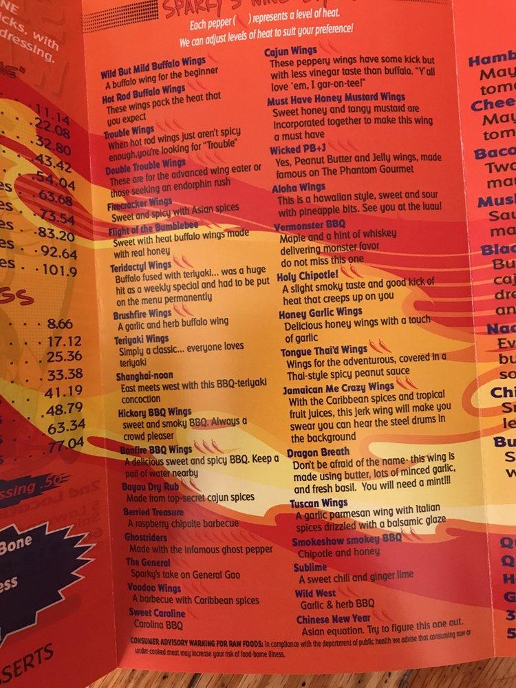 Menu at Sparky's Wings and Things restaurant, Haverhill