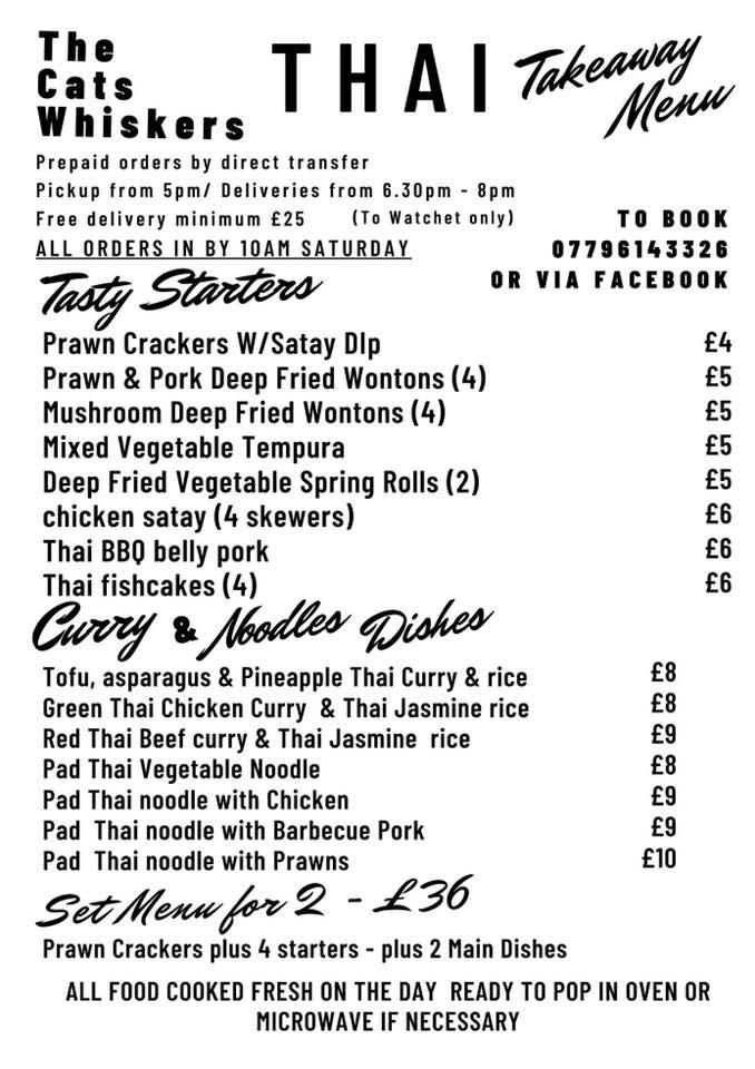 Menu at The Cat’s Whisker restaurant, Watchet