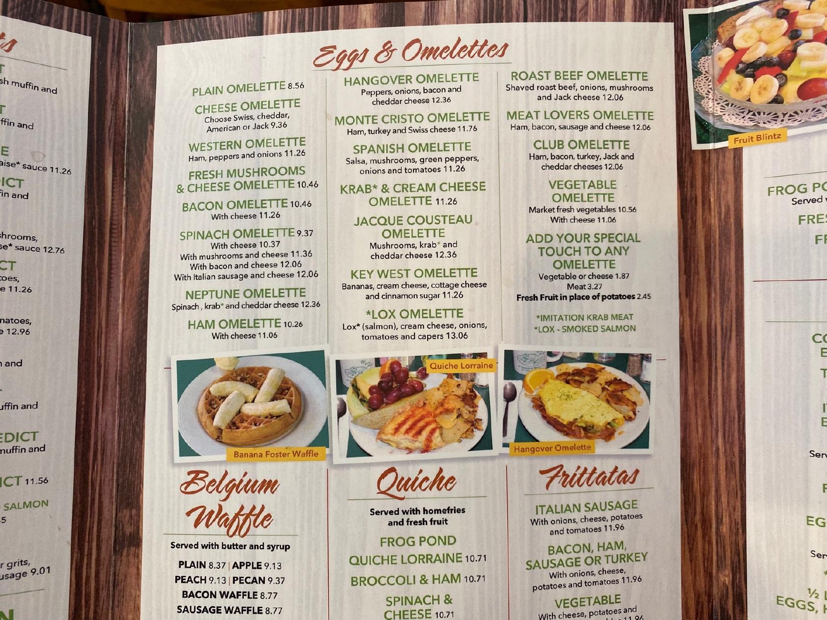 Menu at Frog Pond restaurant, Saint Pete Beach