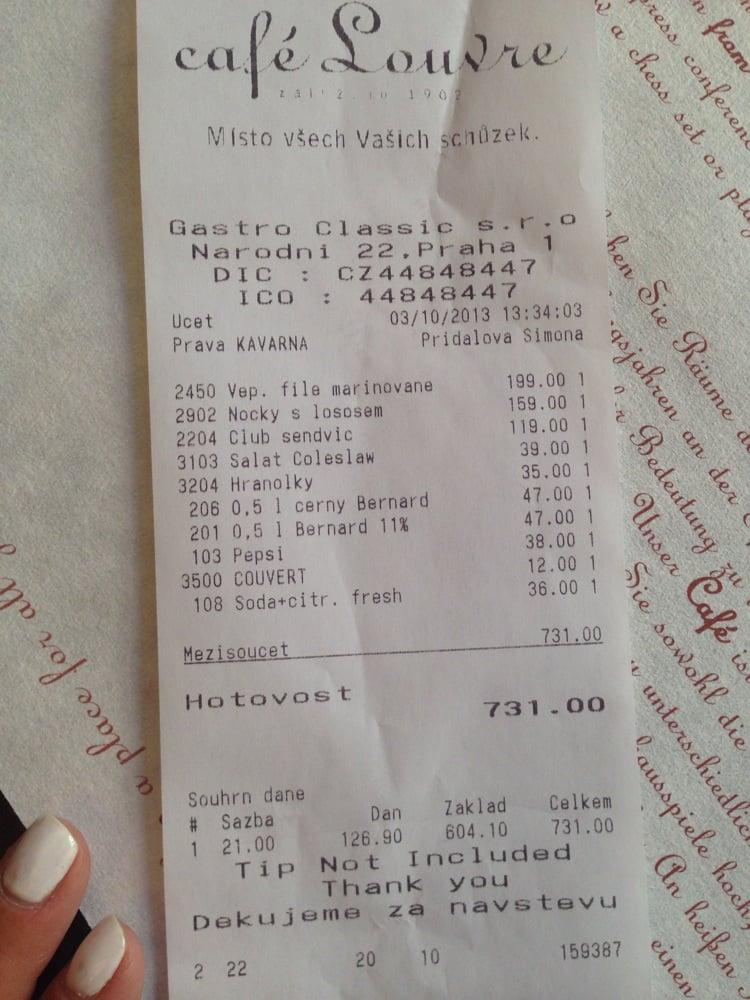 Menu at Café Louvre cafe, Prague, Národní 22