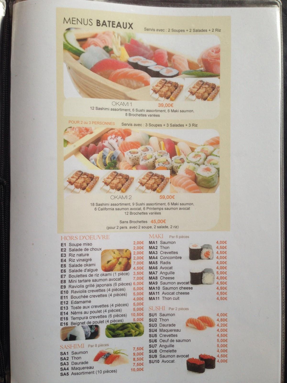 Menu - Picture of Okami Sushi Bistro Okami, Les Clayes-sous-Bois -  Tripadvisor