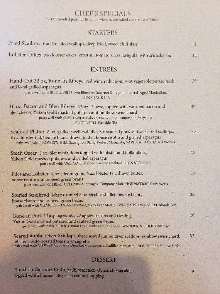 Menu at Yakima Steak Company steakhouse, Yakima