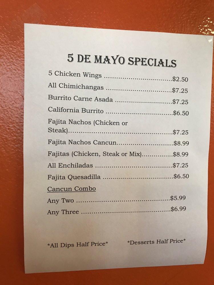 Menu at Cancun Mexican Restaurant, Greeneville
