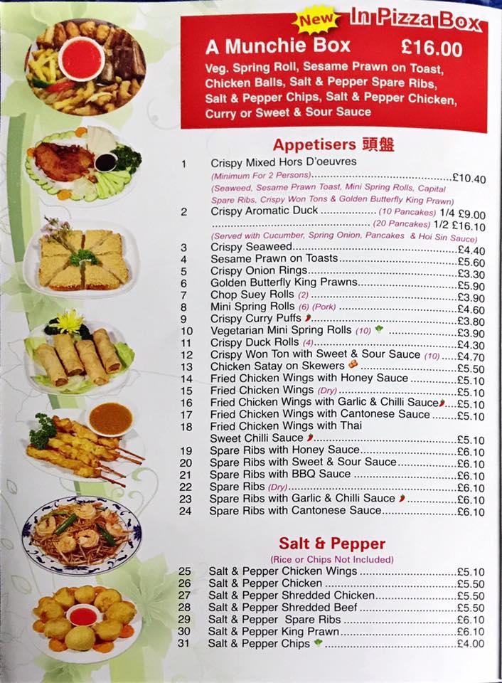 Menu at Golden Dragon fast food, Blaydon