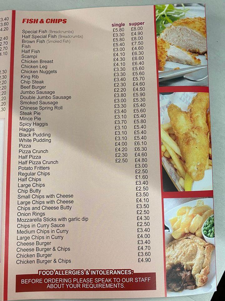 Menu at Martins Takeaway fast food, Bo'ness