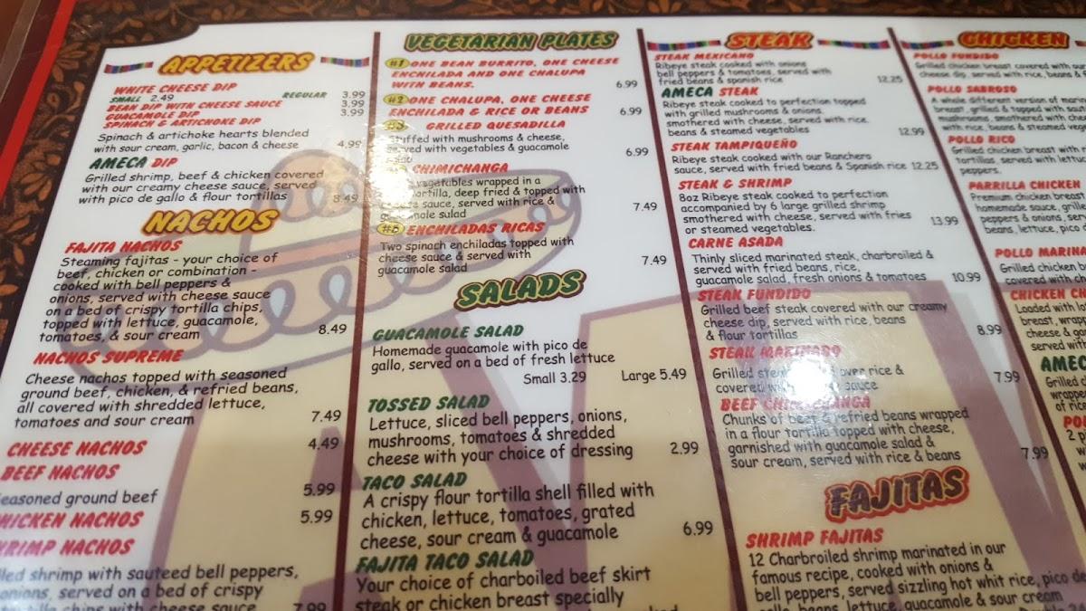 Menu at Ameca Mexican Restaurant, Monticello, 149 N Park Dr 3952