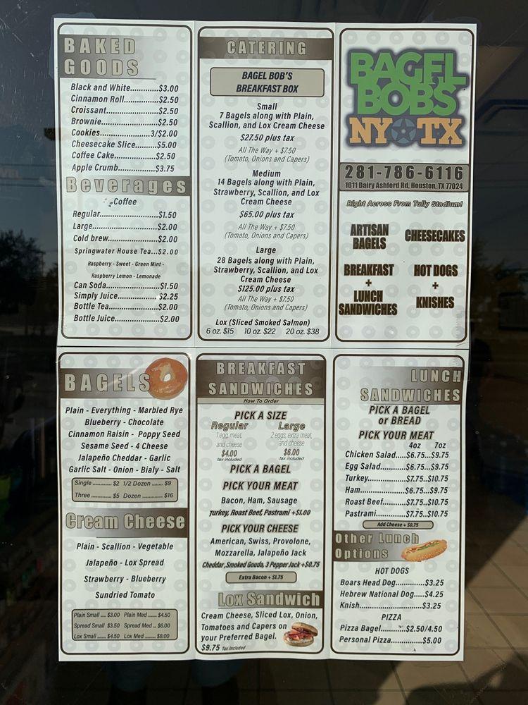 Menu at Bagel Bob's restaurant, Houston