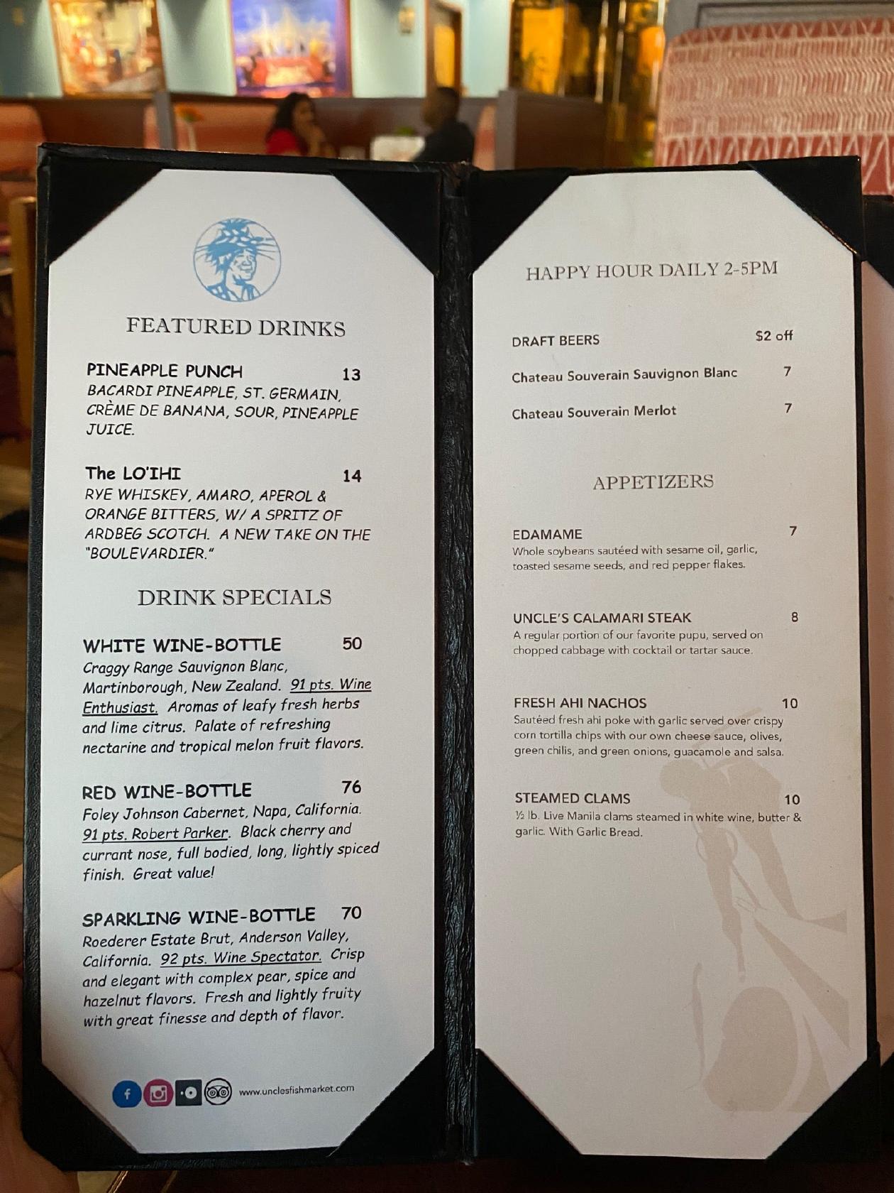 Menu at *PIER 38 LOCATION CLOSED PERMANENTLY* Uncle's Fish Market