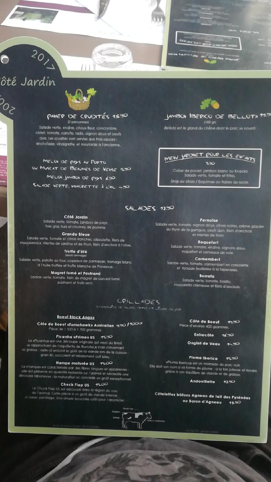 Menu au Côté Jardin restaurant, PerneslesFontaines