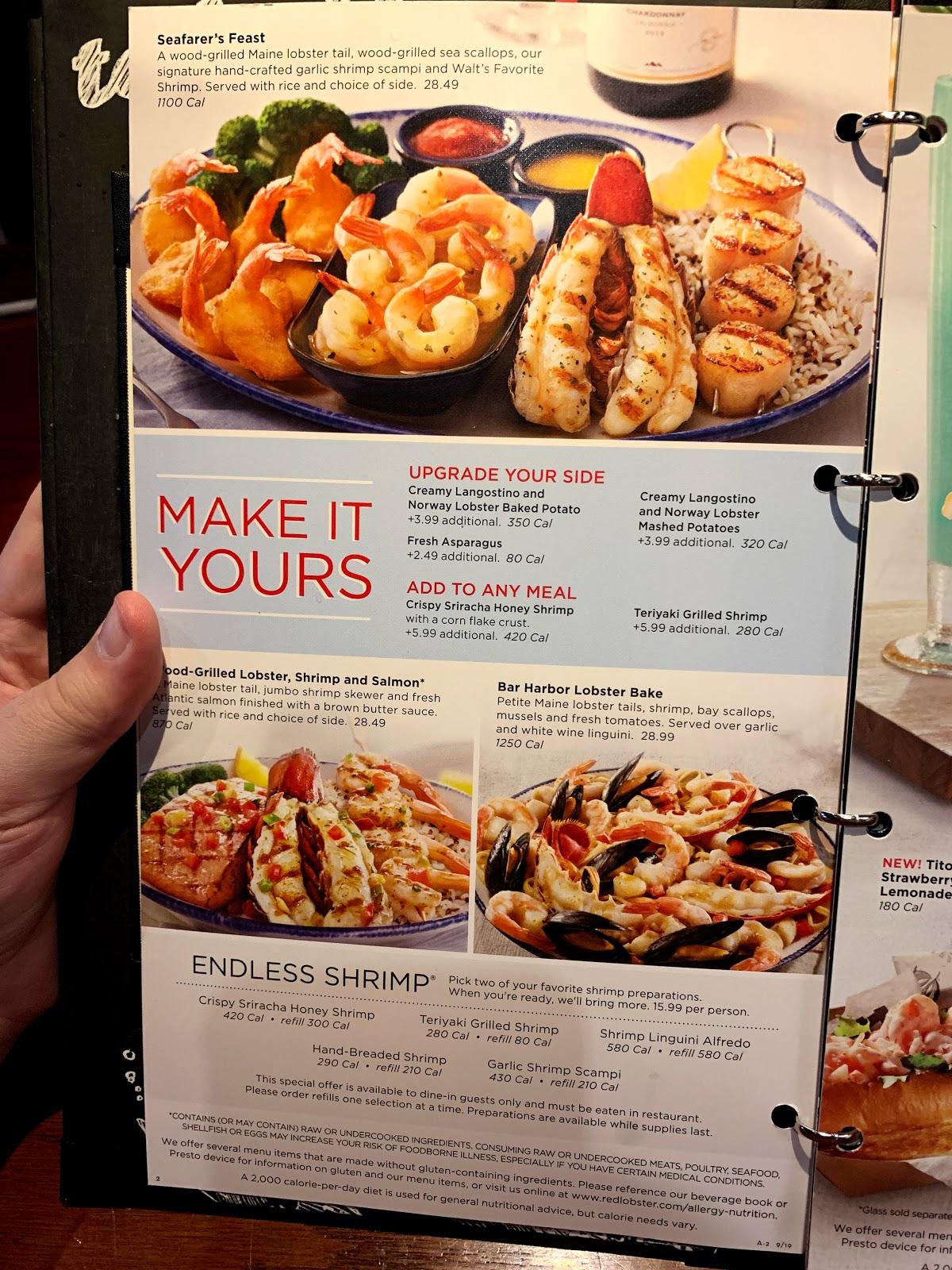 Menu at Red Lobster restaurant, Pottstown