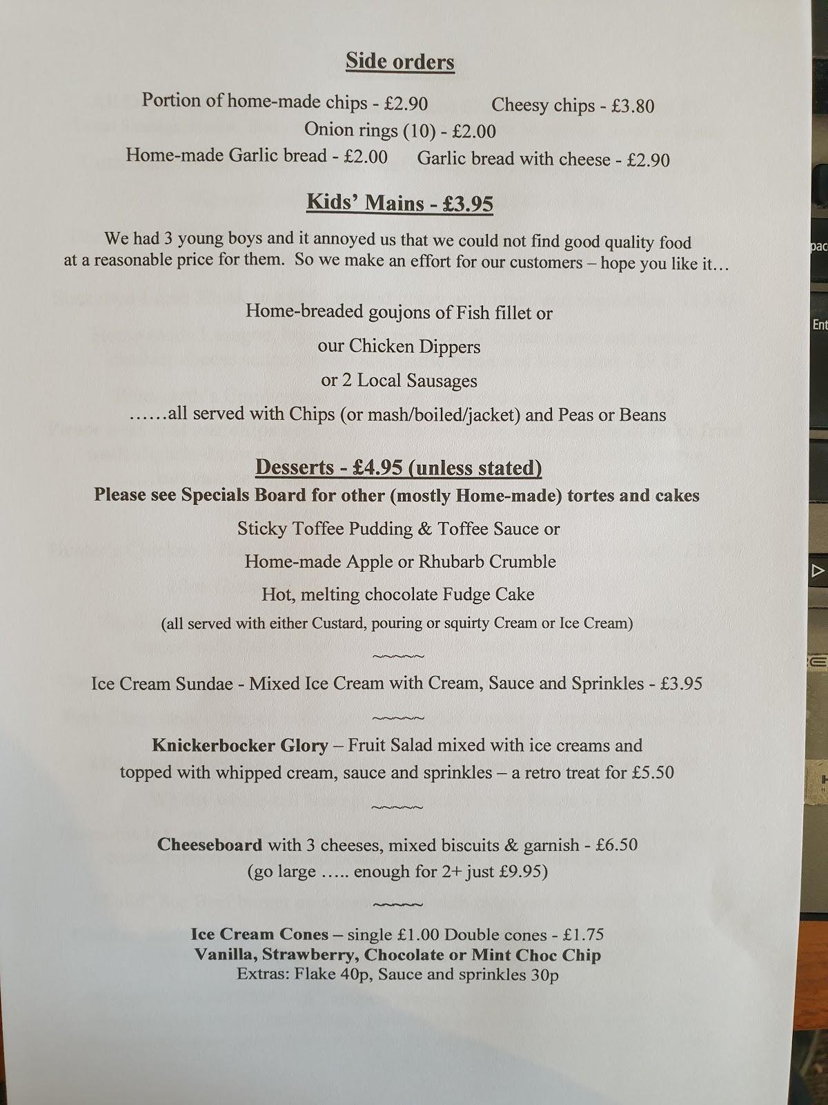 Menu at The Malt Shovel pub & bar, Carnforth