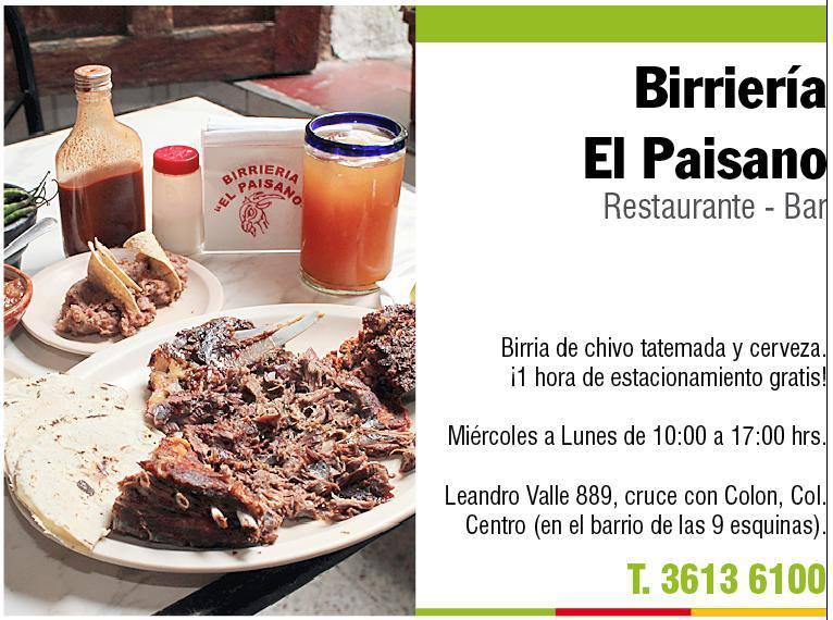 Menu at Birrieria El Paisano restaurant, Guadalajara