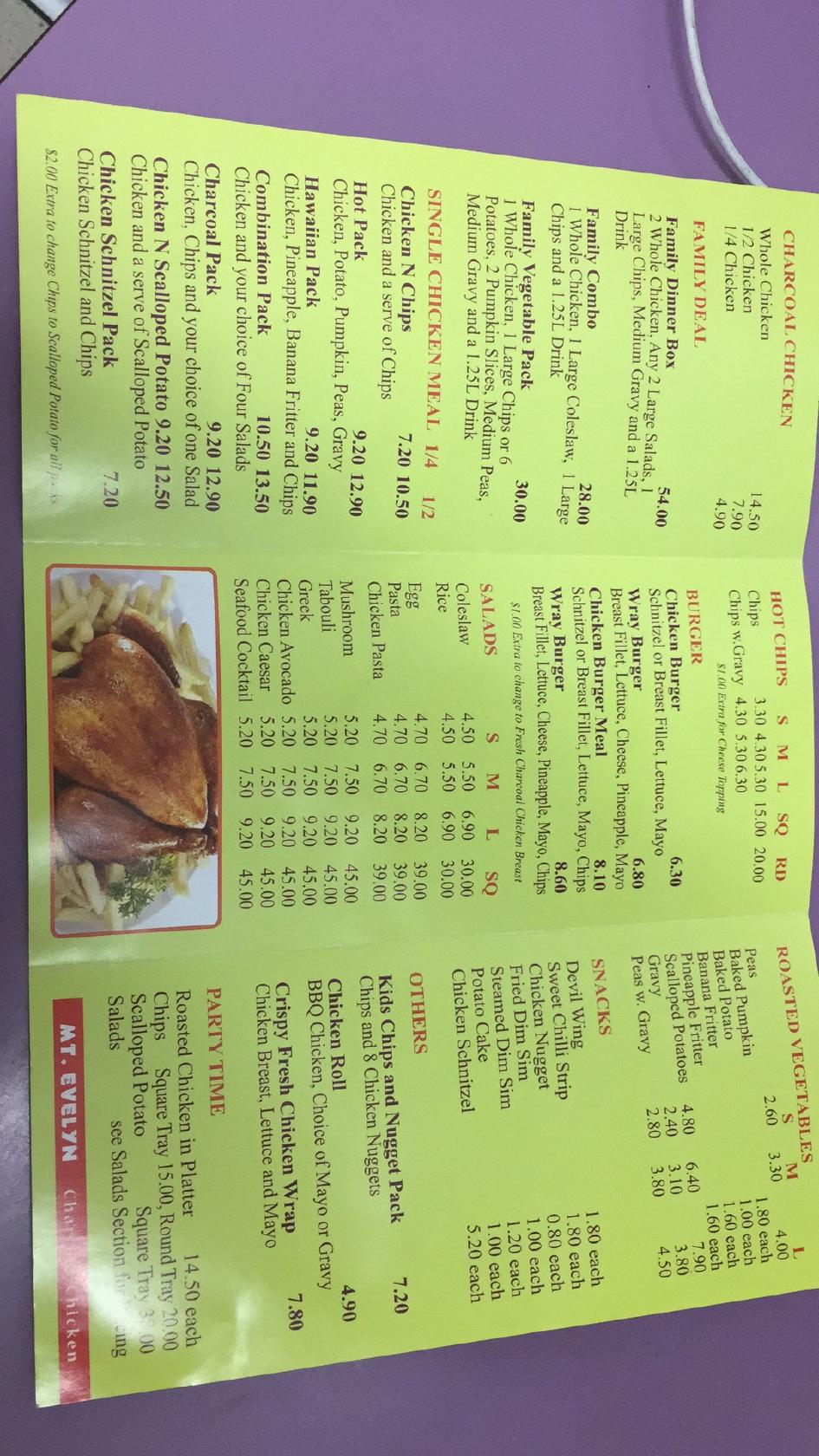 Menu at Charcoal Chicken restaurant, Mount Evelyn, 29 Wray Cres