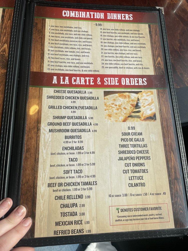 Menu at Costa Méxican Restaurant, Ecru, MS15