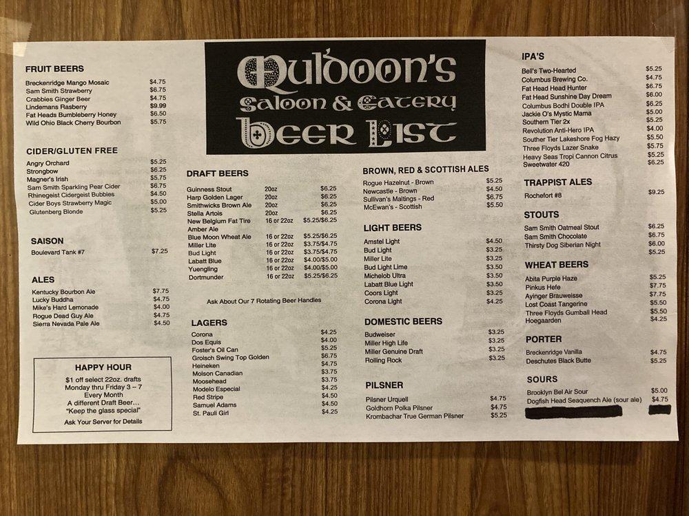 Menu at Muldoon's Saloon & Eatery pub & bar, Cleveland