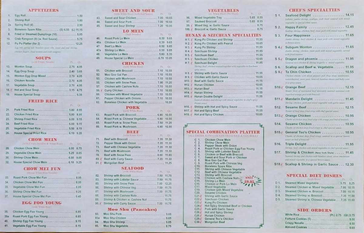 Menu at No. 1 Chinese Restaurant, Martinsville