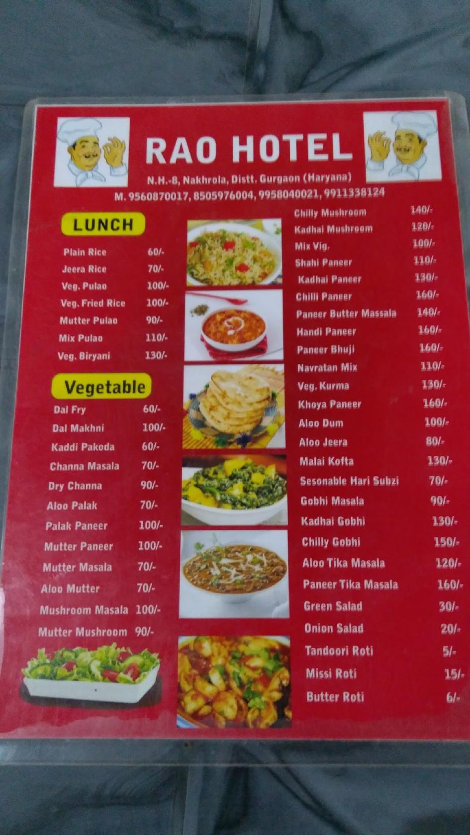 Menu at Rao Hotel, Gurugram, 9XG4+68V