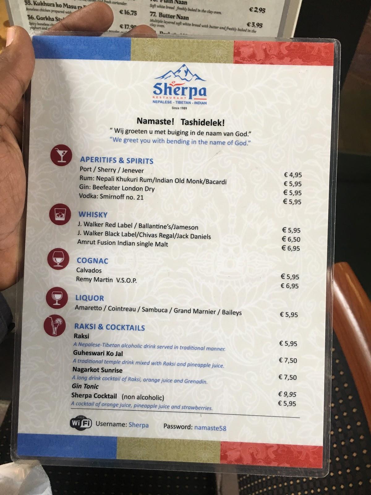 R612 Menu Sherpa Restaurant 