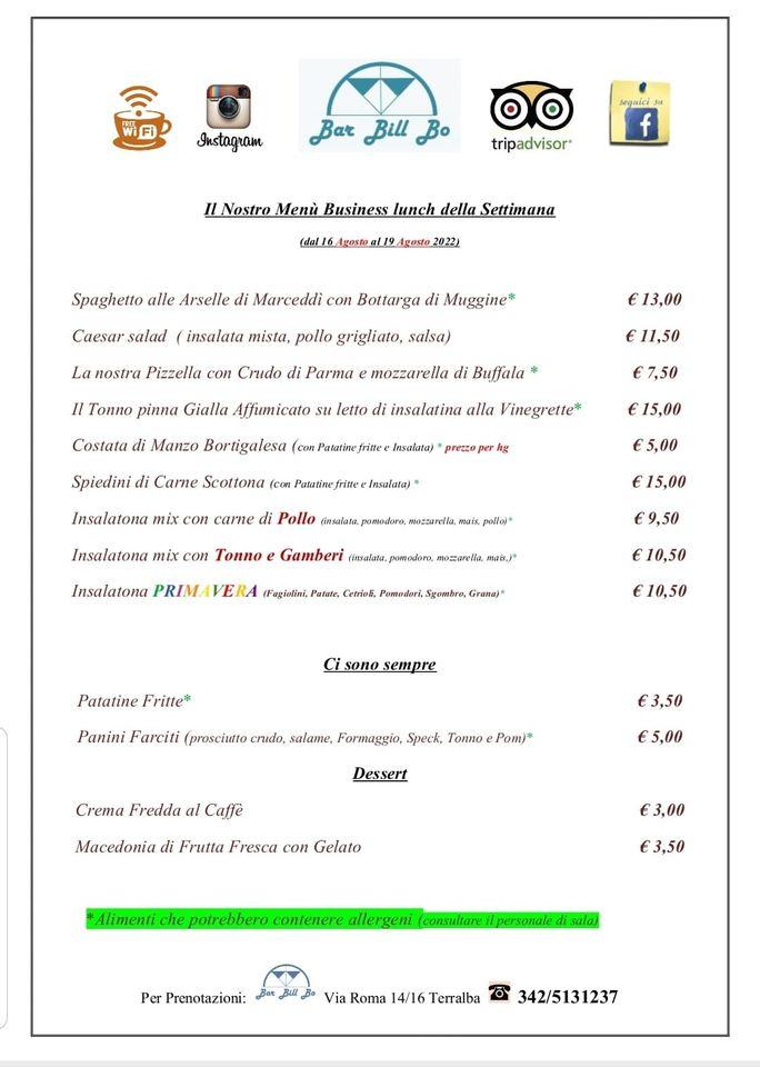 Menu di Bar Bill Bo Terralba 