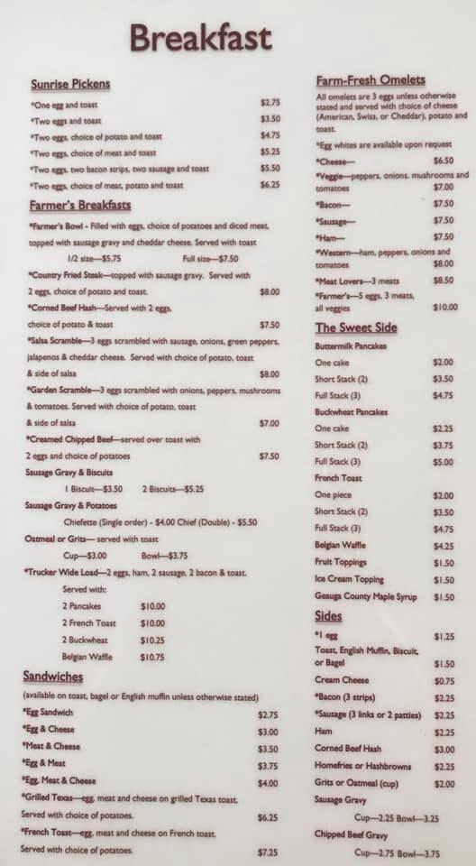Menu at Corner Cafe, Middlefield