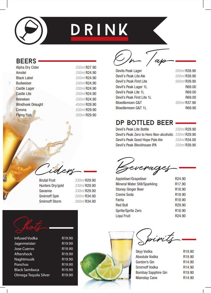 Menu at Shisha Hut restaurant, Cape Town