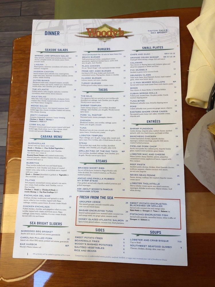 Menu at Woody's Ocean Grille Tinton Falls restaurant, Tinton Falls