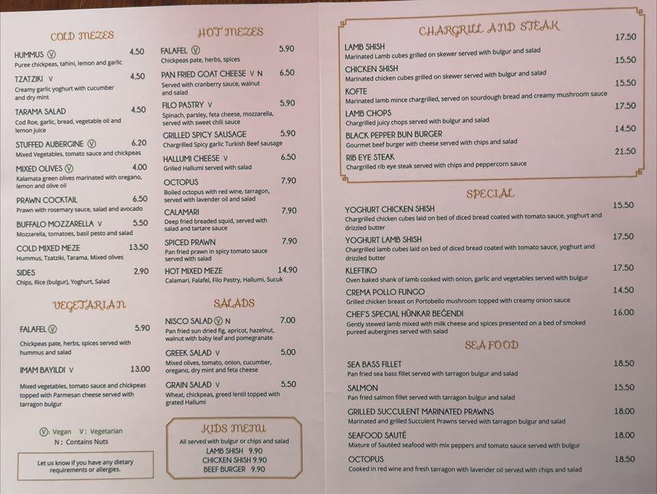 Menu at Galatea Brasseries restaurant, Great Dunmow