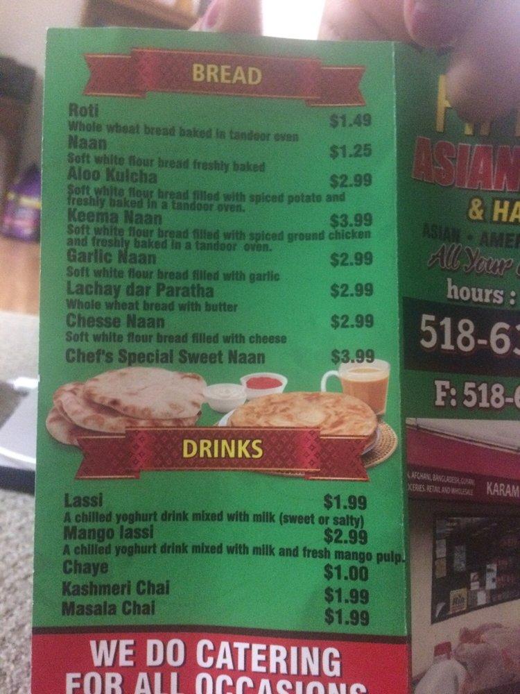 Menu at Karam Restaurant, Schenectady