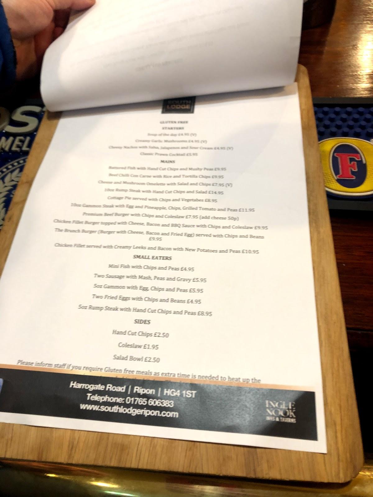 Menu at South Lodge pub & bar, Ripon