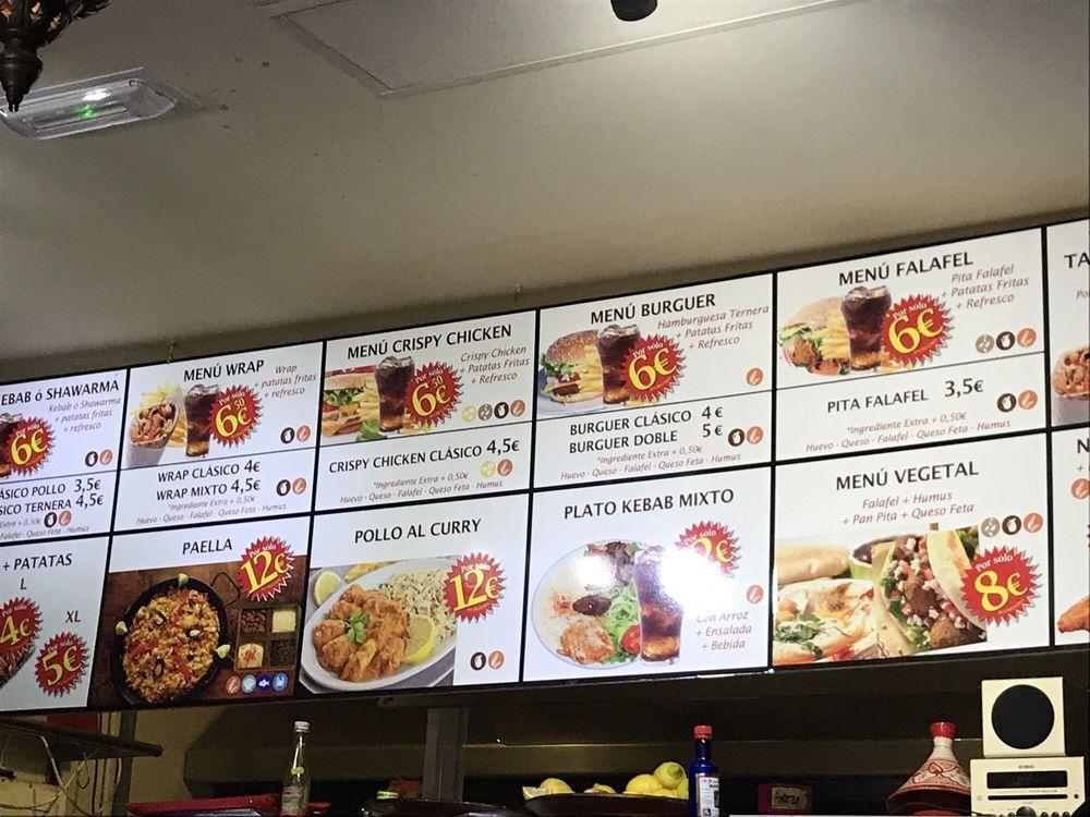 Menu at El Taj Halal restaurant, Granada
