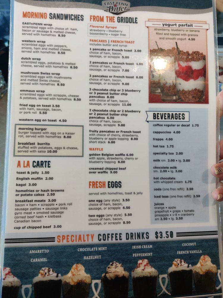 Menu at East Penn Diner restaurant, Emmaus