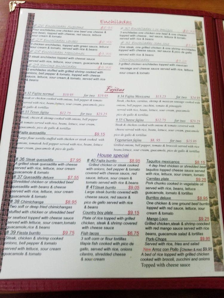 Menu at Los Amigos Mexican Restaurant, Cottonwood