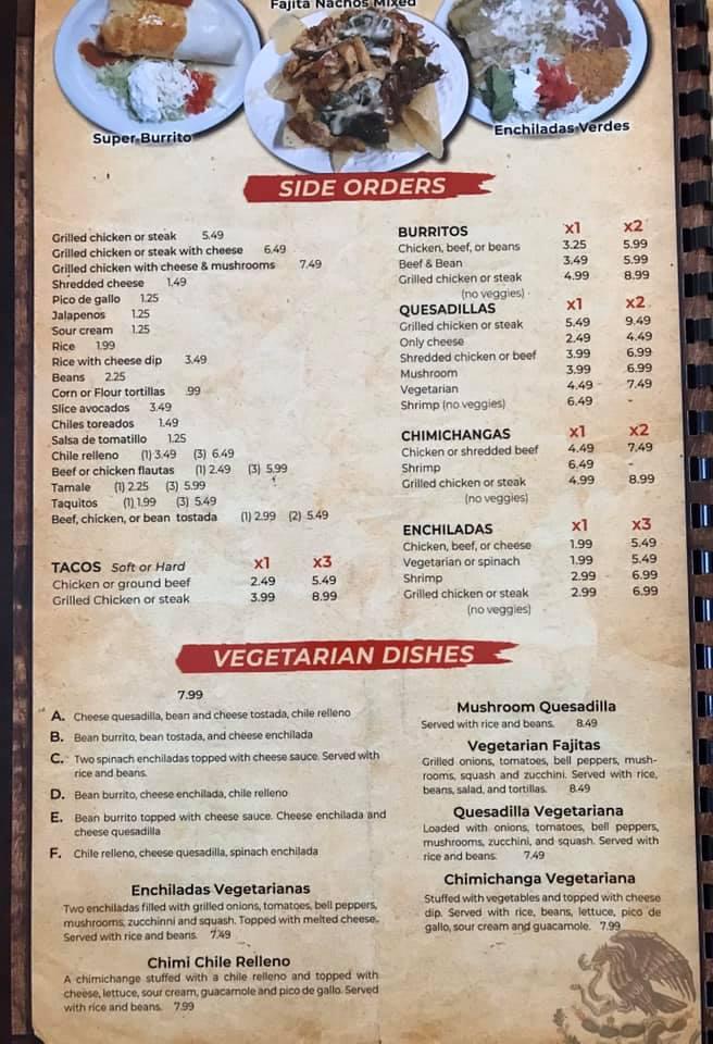 Menu at Sr Jose Mexican Restaurant, Hollandale