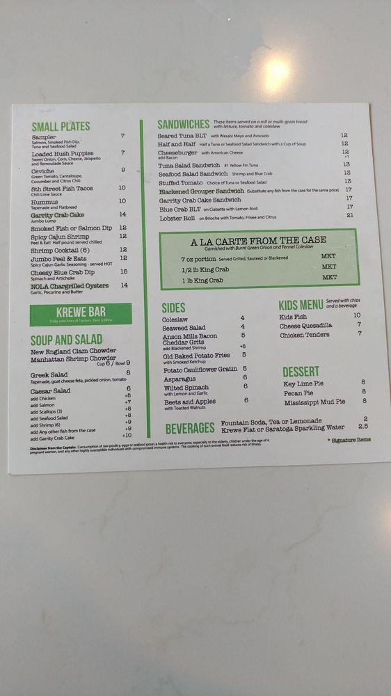 Menu at Captain & Krewe Seafood Market & Raw Bar, Naples