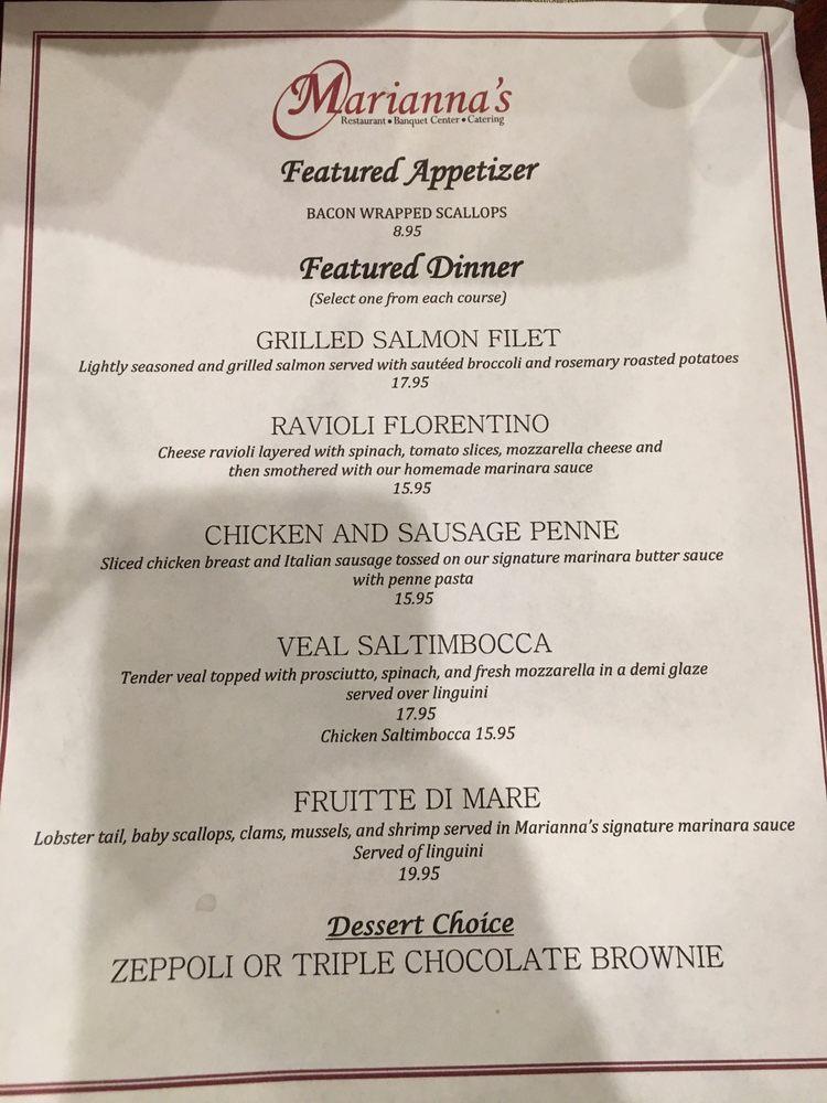 Menu at Marianna's Pizza pizzeria, Phillipsburg