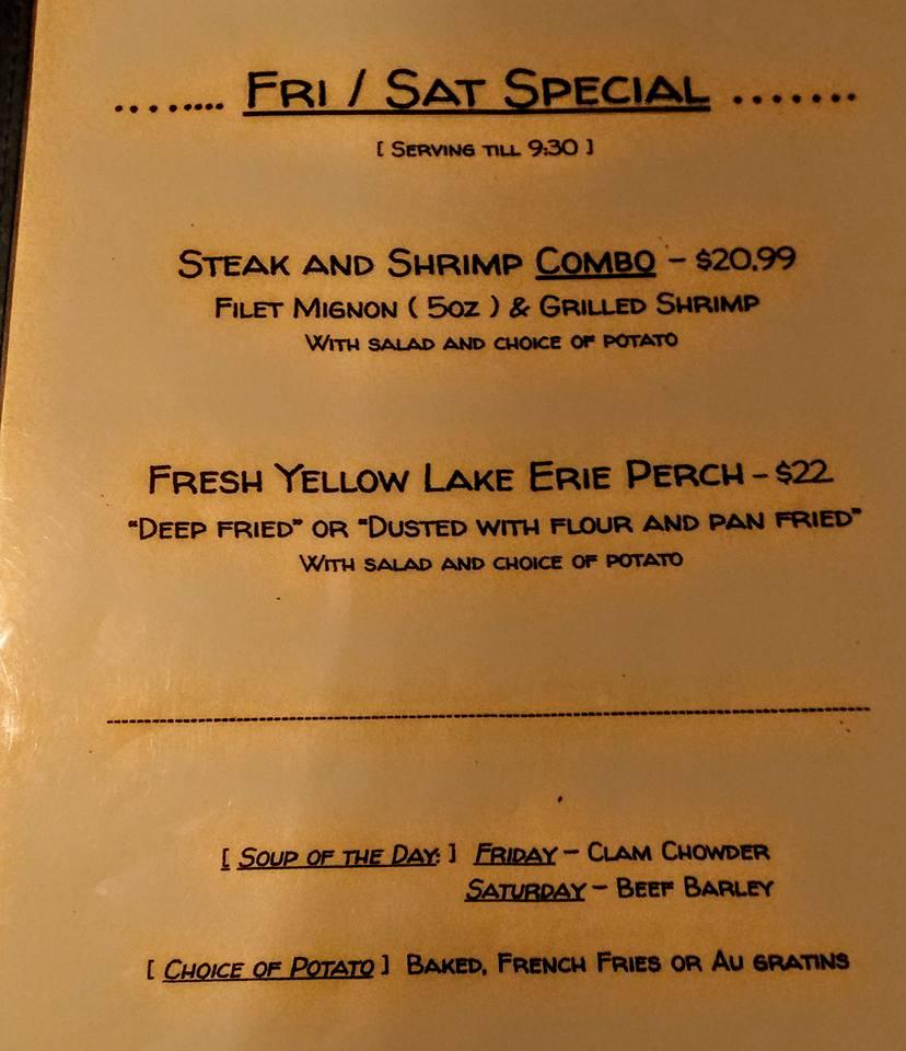 Menu at Eddie Lee's Restaurant, Toledo