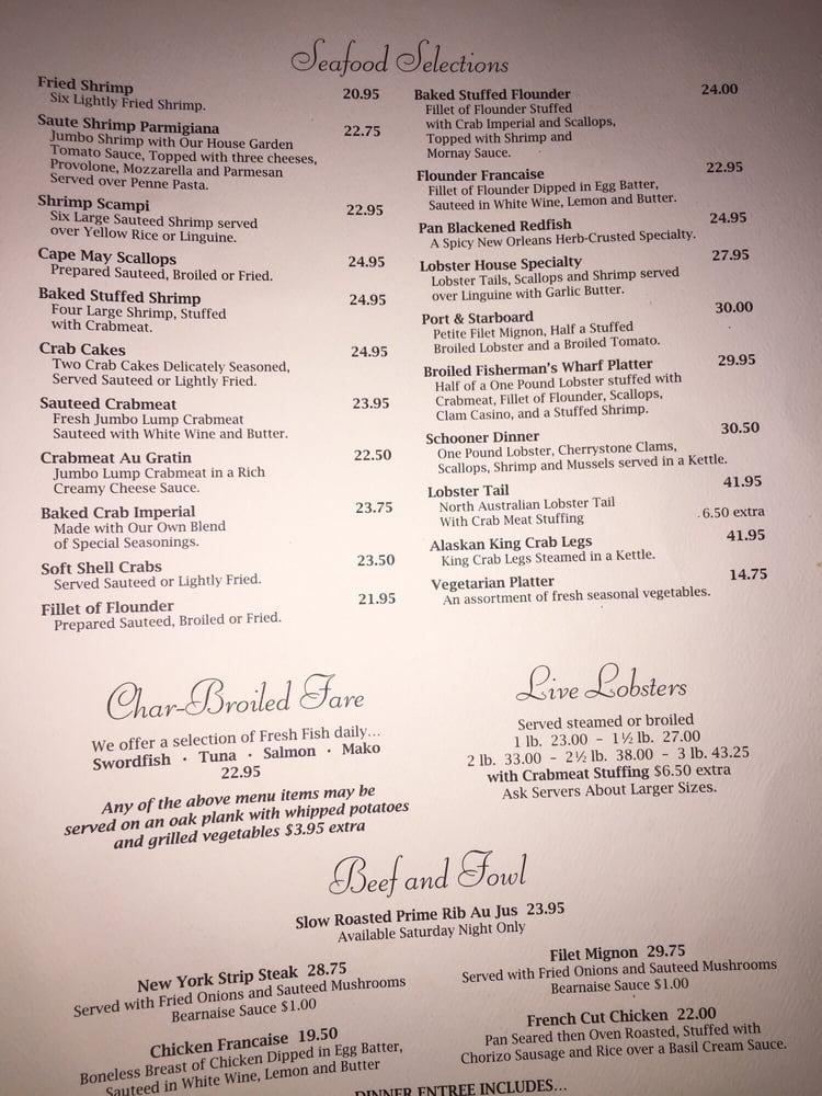 Menu at The Lobster House restaurant, Cape May, 906 Schellengers Landing Rd