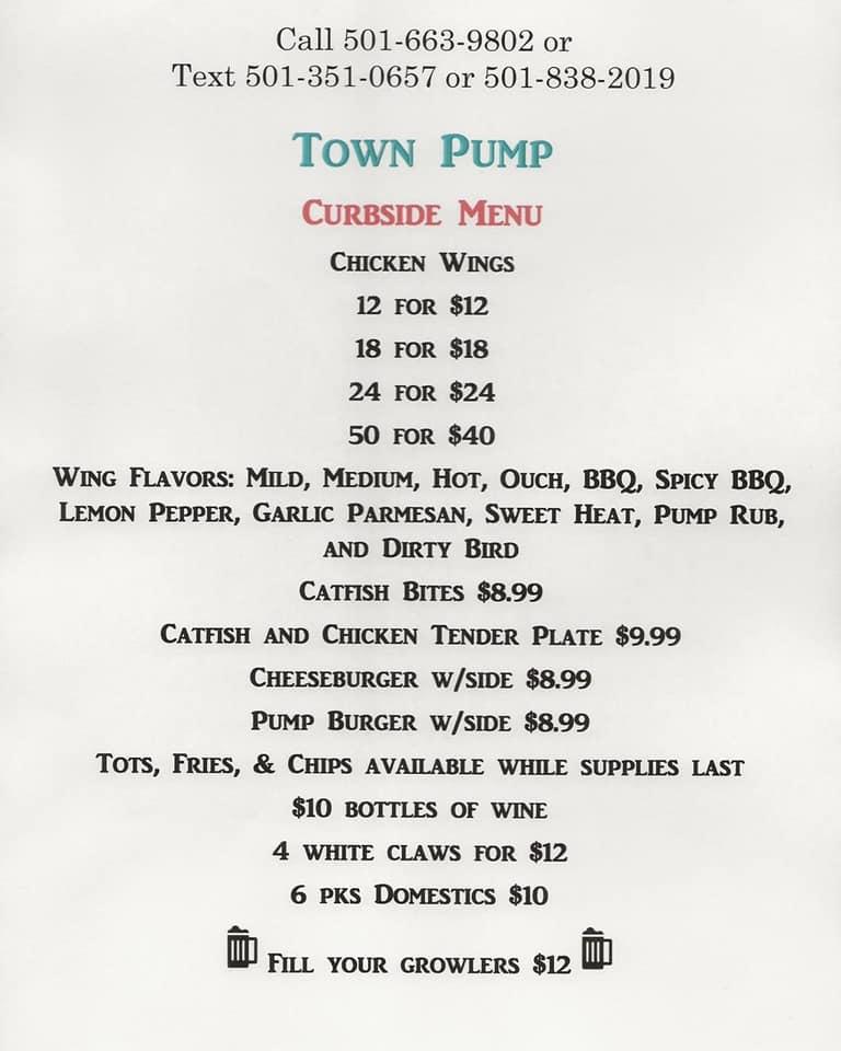 Menu at Town Pump pub & bar, Little Rock