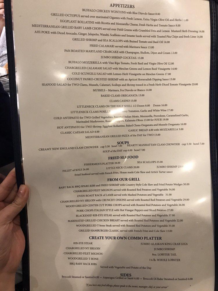 Menu at Artie's Steak and Seafood Restaurant, New Rochelle
