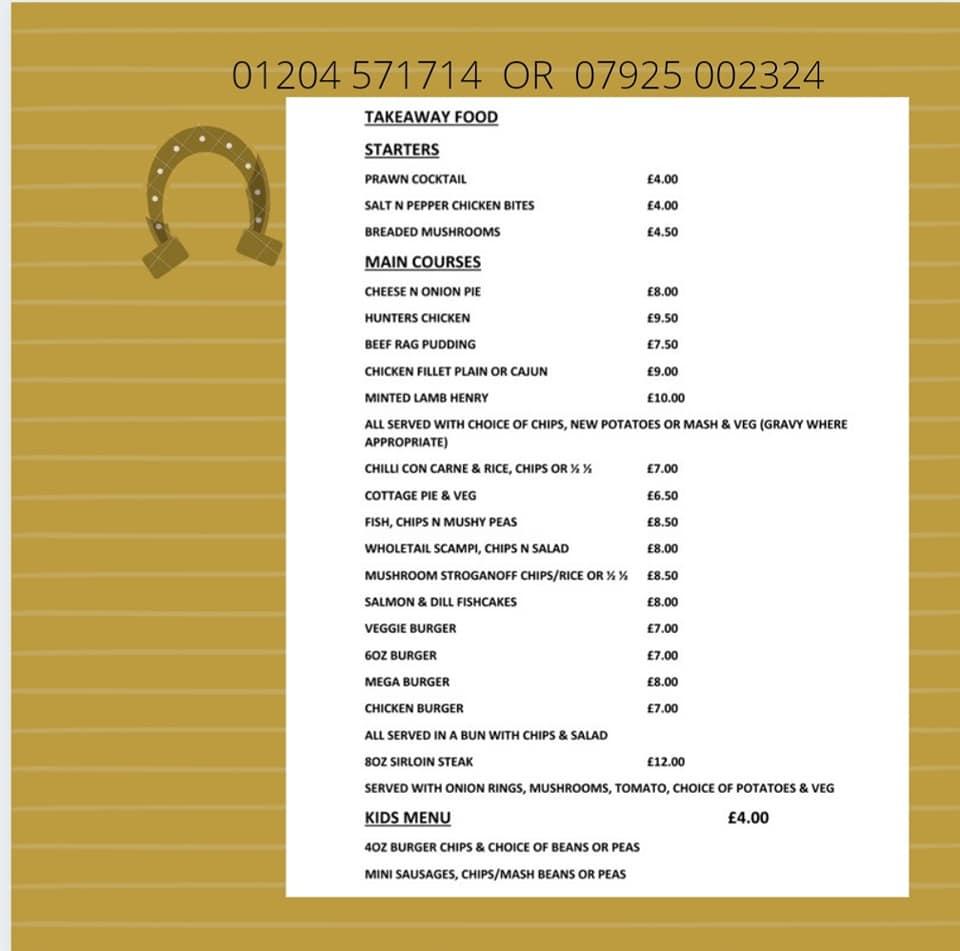 Menu at The Horseshoe pub &amp; bar, Manchester, 395 Fold Rd