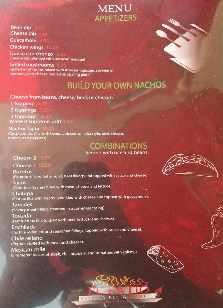 Menu at El PATIO restaurant, Lexington