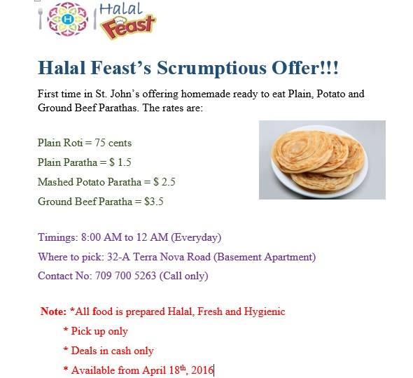 Menu at Halal Feast restaurant, St. John's