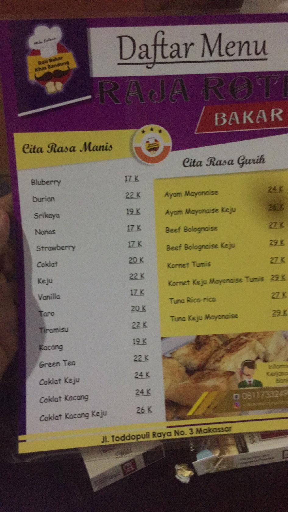 Carta Del Restaurante Raja Roti Bakar Khas Bandung Toddopuli Macasar